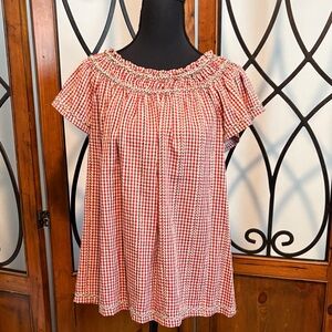 Max Studio Red Gingham Off-Shoulder Tunic